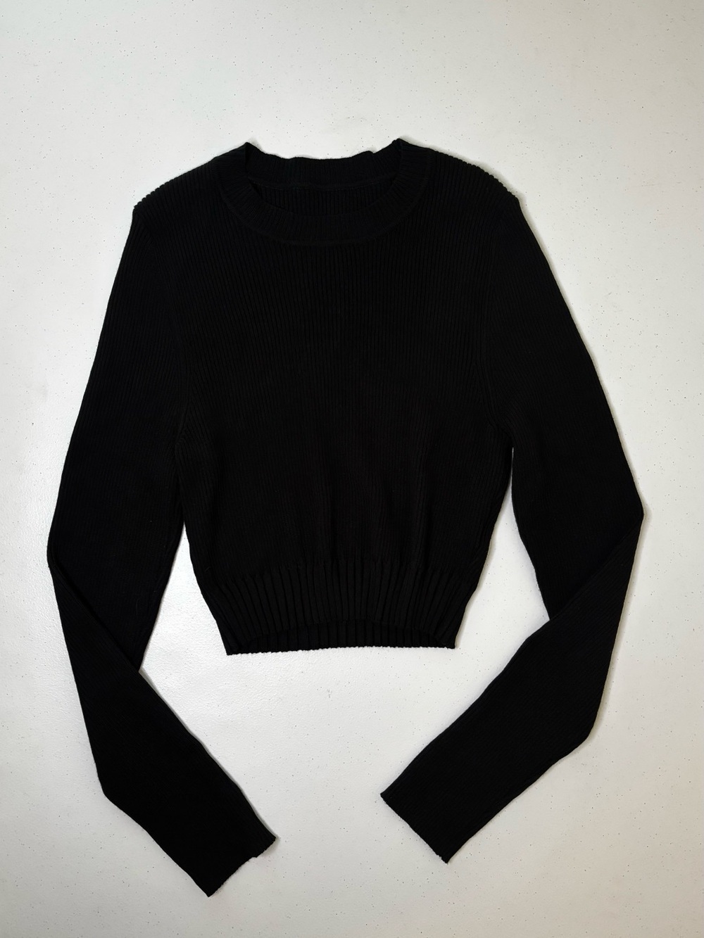 Ribbed Black Maxi Skirt & Long Sleeve Crop Top Set • High Side Slit - Picture 2 of 6